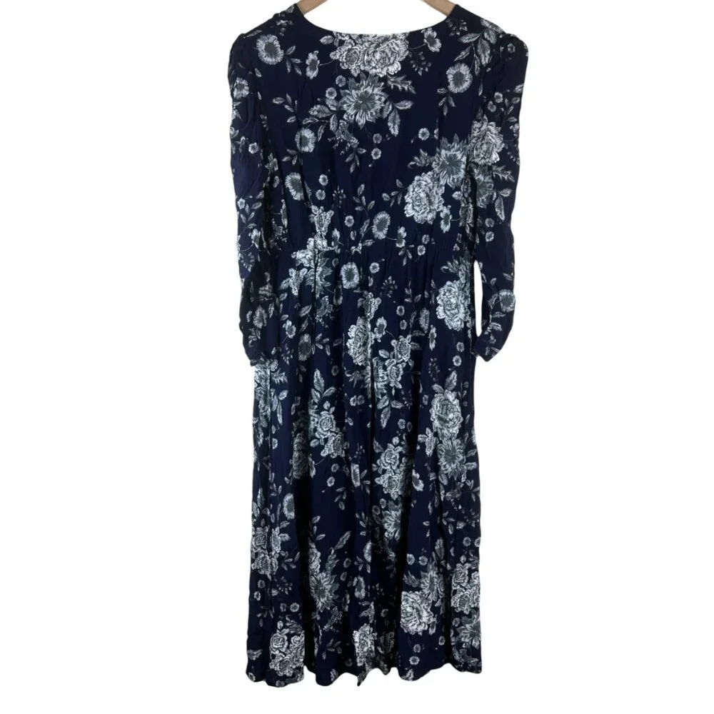 Gap Maternity Blue Floral Printed Puff Sleeve Midi Dress
